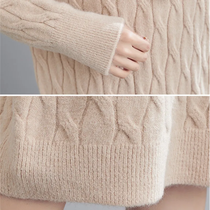 

Elegant O-Neck Long Sleeve Sweater Dress Woman 2021 Spring Autumn Loose Casual Solid Knitted Pullover Mid-Long Clothing Vestidos