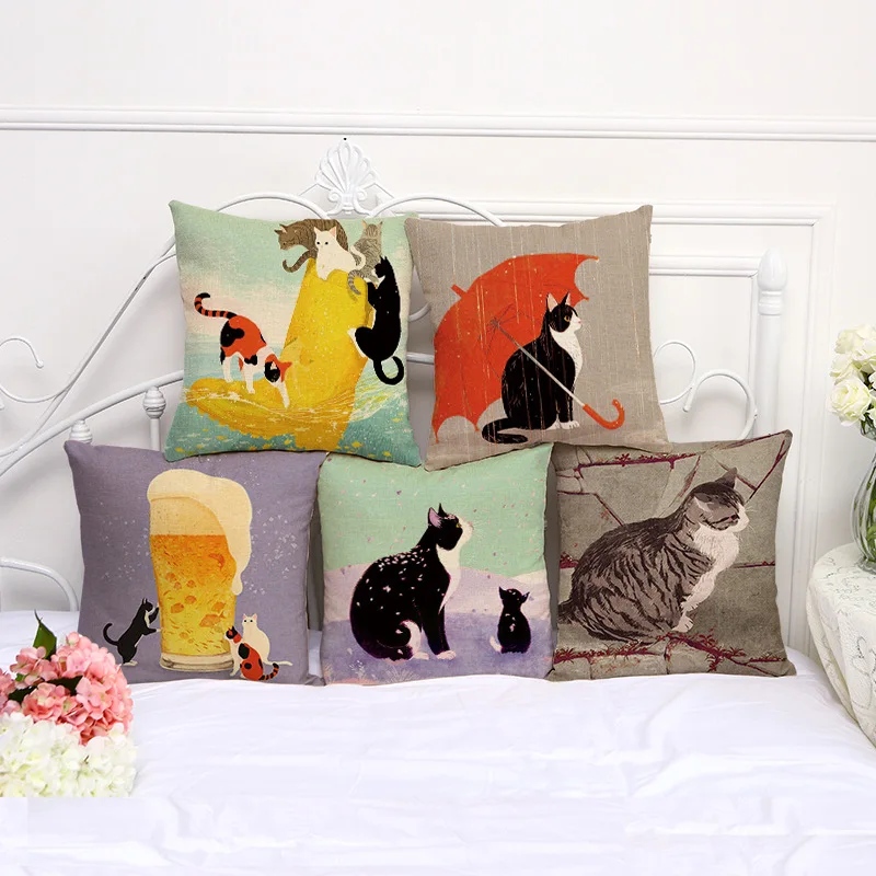 Наволочка с рисунком кота на подушку размером 45*45 яркие диванные подушки