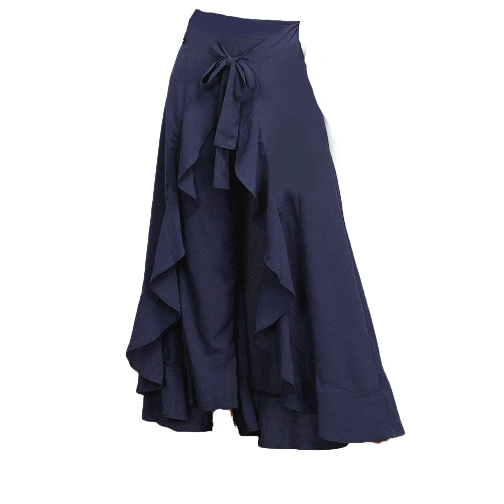 

Women Palazzo Pants 2019 Causal Ruffle Drawstring Trouser Elegant High Waist Irregular Loose Pure Color Autumn Female Pant Skirt