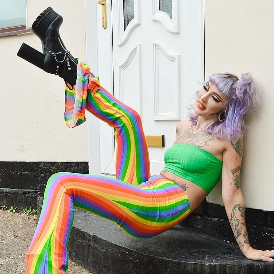 

Brand Hot Sale Sexy Vintage Y2K High Waist Rainbow Printed Flare Pants Aesthetic Trousers Trendy Multicor Cool Leisure Pants