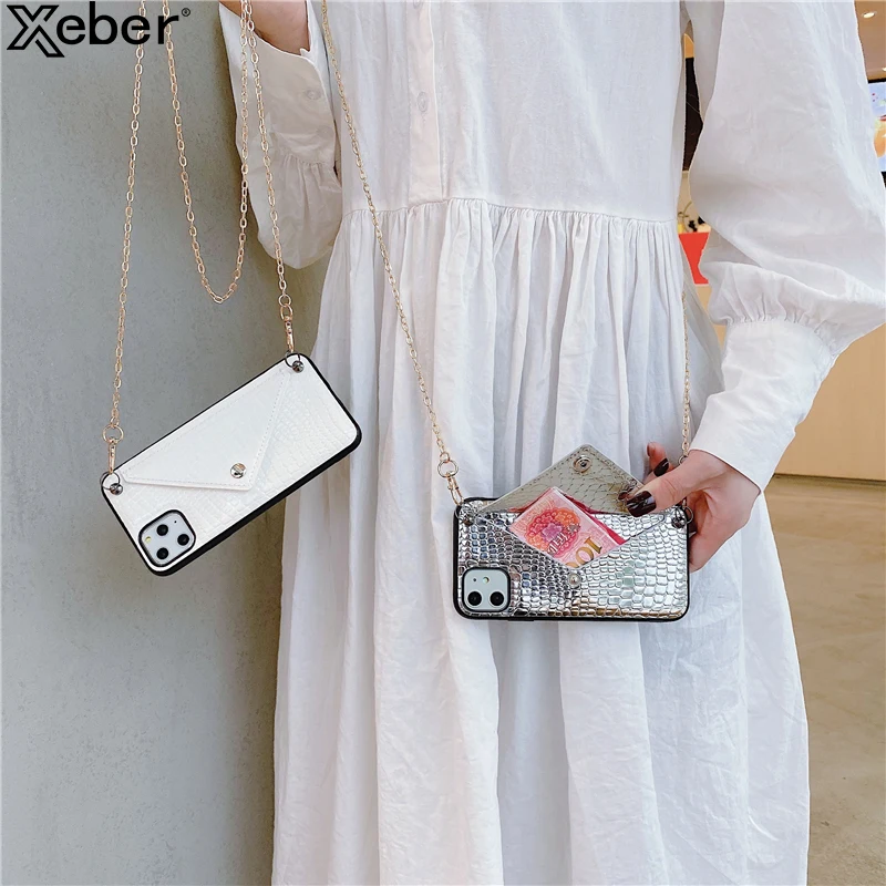 Чехол для телефона с отделением кредитных карт кошелек длинной цепочкой через