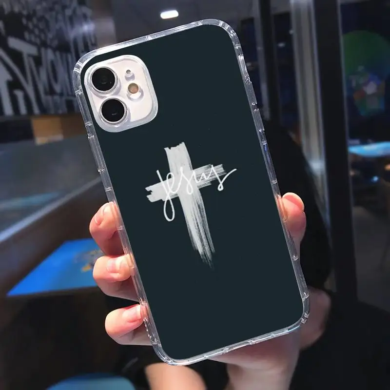 

Jesus Christ cross Phone Case Transparent for iPhone 6 7 8 11 12 s mini pro X XS XR MAX Plus