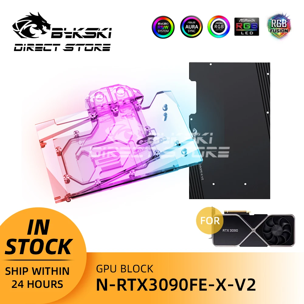 

Видеокарты Bykski 3090, водяной блок с полным покрытием для NVIDIA RTX 3090, Founders Edition, Радиатор VGA, фотоблок