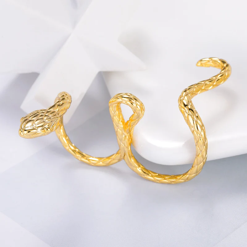 

Gold Snake Ring Adjustable Snake Shape Wrap Two Fingers Rings For Women Teen Trendy Unique Double Rings Copper Jewelry Gifts
