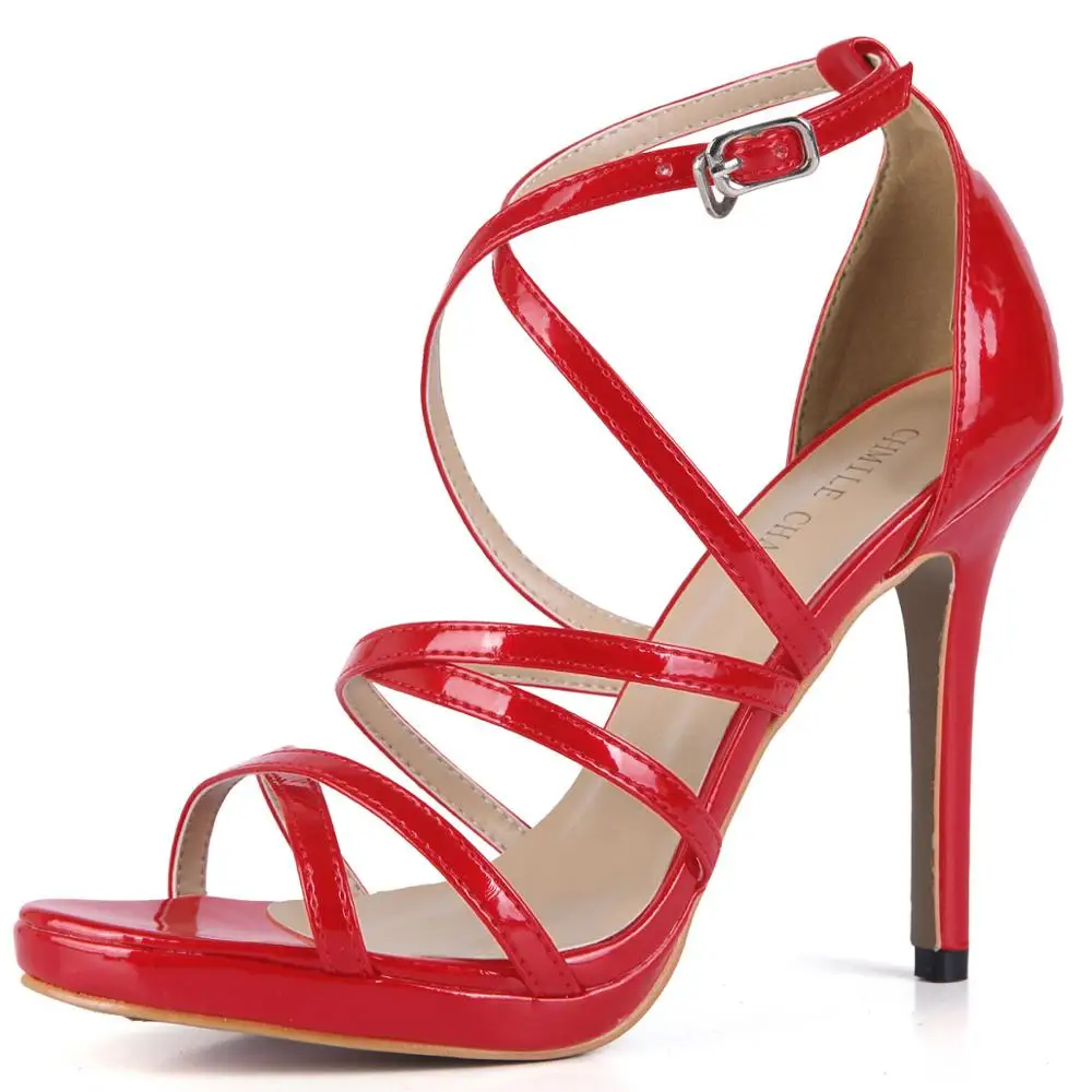 Пикантные лакированные вечерние открытые туфли на шпильках Ремешок щиколотке в