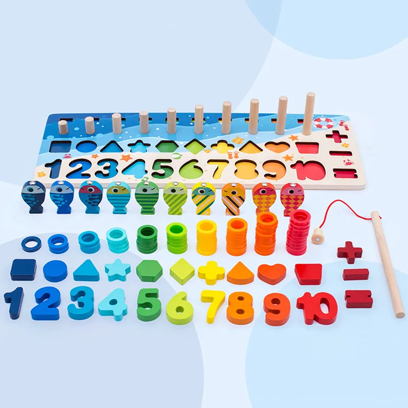 

Early Educational Toys For Children Wooden Toys Geometric Shape Cognition Multifunction Counting Board Kids Math Toys