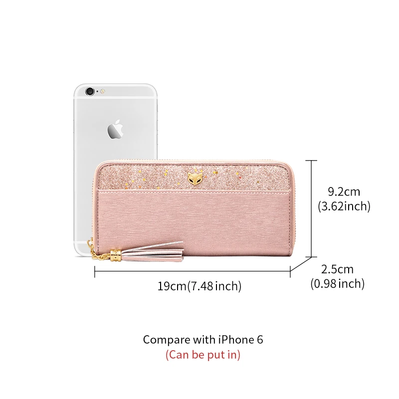 New Fashion Women's Glitter Cowhide Genuine Leather Long Wallets with Wristle Luxury Female Purse Lady Clutch Cellphone Bag | Багаж и