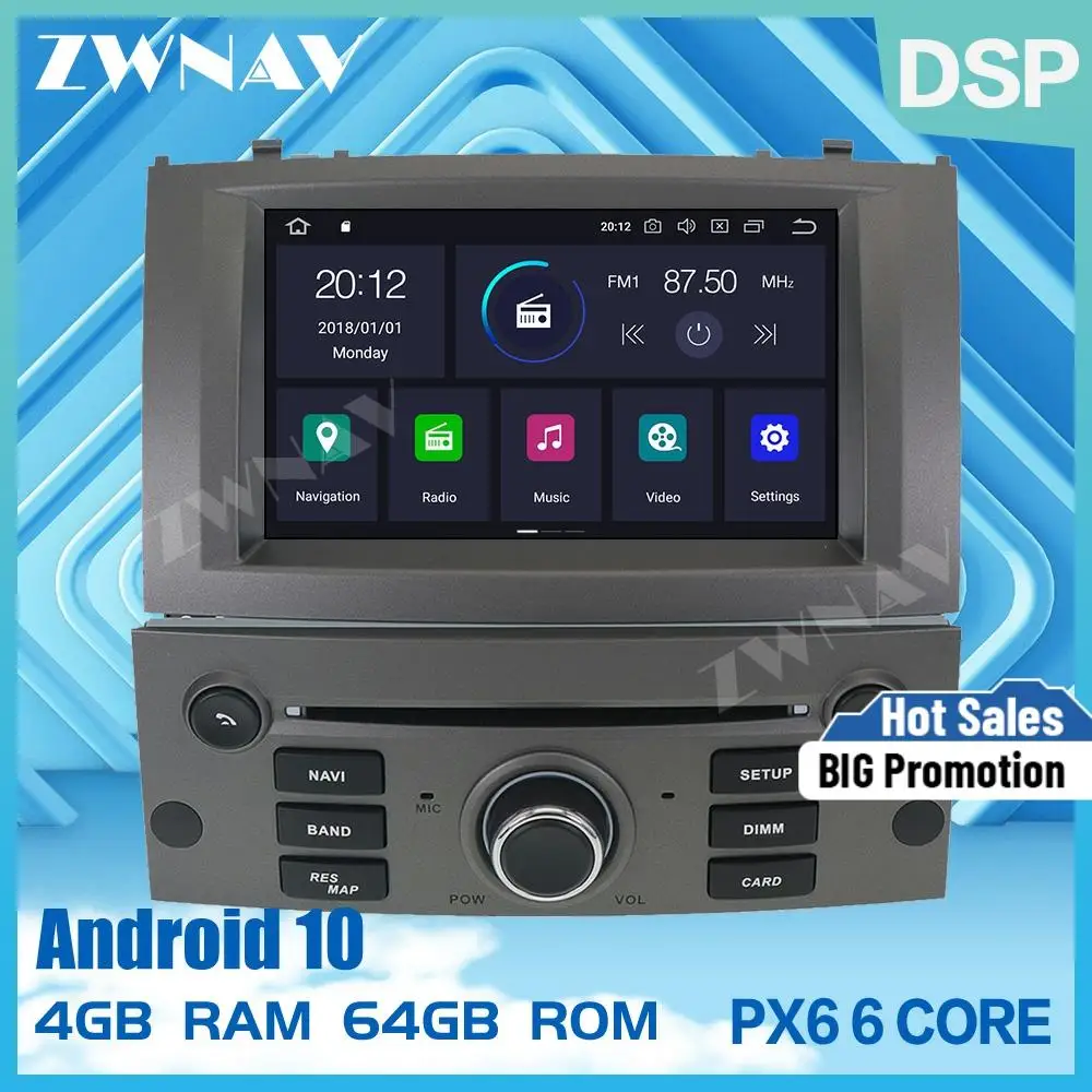PX6 4 + 64 Android 10 0 автомобильный DVD стерео Мультимедийный для Peugeot 407 2004 2010 радио GPS Navi