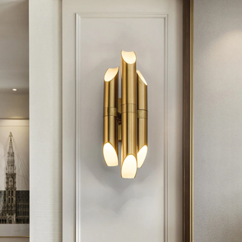 

Nordic Luxury bamboo wall lamp Post-modern minimalist golden wall lamp hotel living room creative light