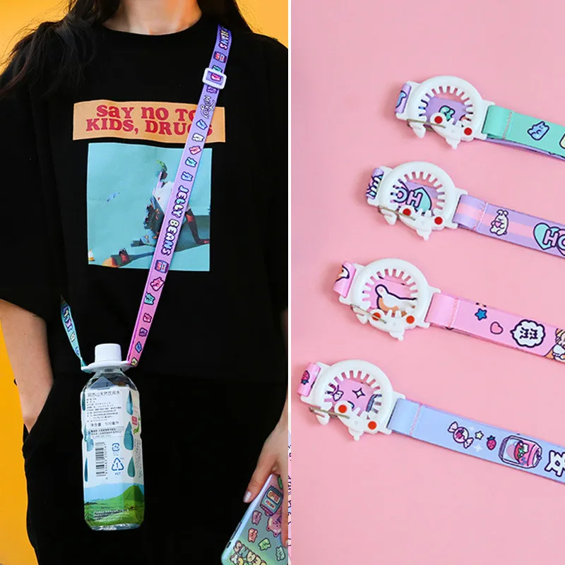 Kawai Portable Water Bottle Lanyard Cute Cartoon Drink Outdoor Travel Buckle Strap Cup Accessories | Дом и сад