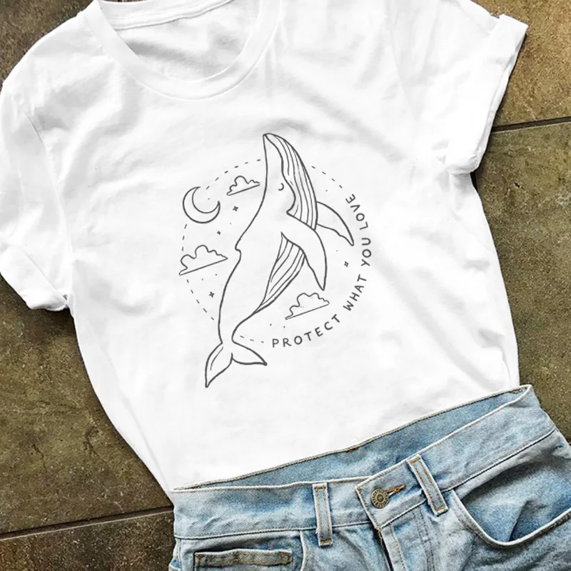 

Protect What You Love Women Shirts Protect The Ocean Clean Tshirt Save Whales Slogan T-shirt Streetwear Cotton Tops Dropshipping