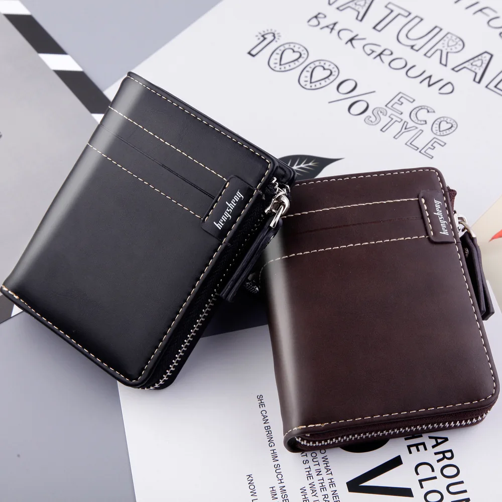 

Men's wallet short zipper dollar clip retro men's wallet driver's license oil wax skin