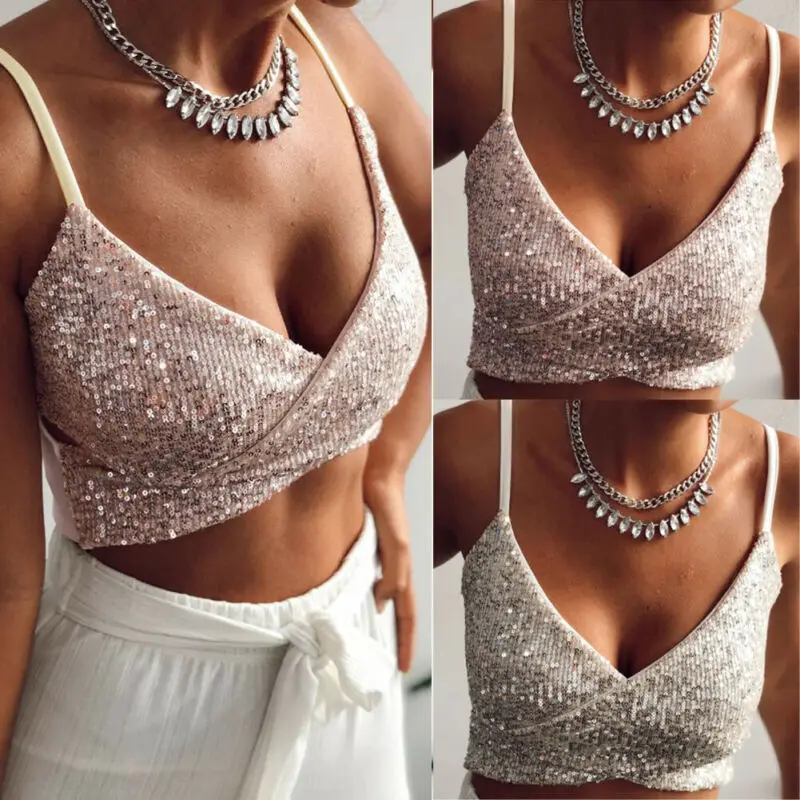 Модный женский однотонный блестящий топ без бретелей облегающий клубный Топ