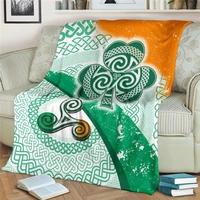 ireland shamrock with celtic throw blanket printing adults quilts soft flannel blankets travel airplane portable fashion blanket