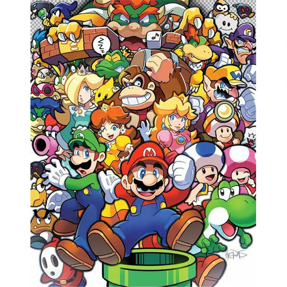 Carton Mario DIY Cross Stitch 11CT Embroidery Kits Craft Needlework Set Printed Canvas Cotton Thread Home Decoration Sale | Дом и сад