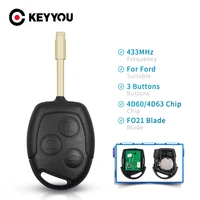 keyyou transponder 4d604d63 chip 433mhz replacement remote key for ford focus fusion mondeo fiesta galaxy 3 buttons fo21 blade