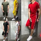 Лидер продаж, летний костюм для фитнеса с американским футболом, мужской спортивный костюм в полоску, Спортивная рубашка с верхом и низом, костюм, брюки, комплект