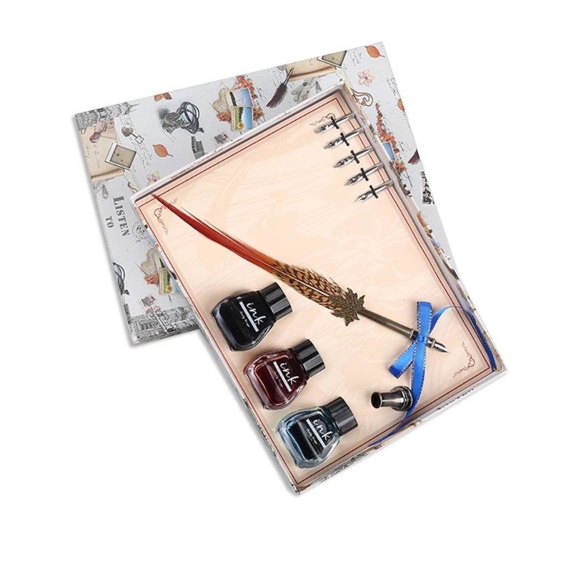 

Vintage Calligraphy Feather Dip Pen Set Copper Pen Handle Stainless Steel Pen Tip Ink Quill Writing Can Be Collected As Art