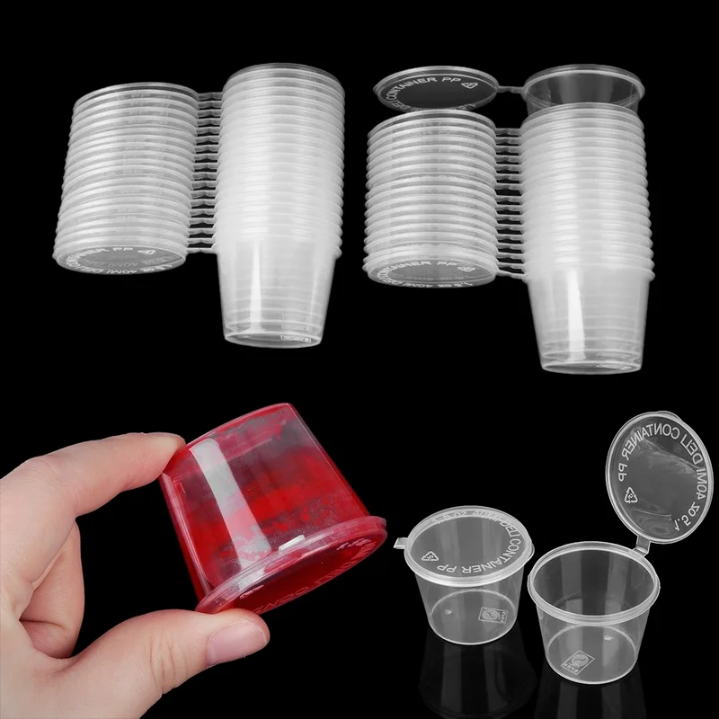 

100pcs 25ml/50ml Plastic Takeaway Sauce Cup Containers Food Box With Hinged Lids Pigment Paint Box Palette Disposable Box