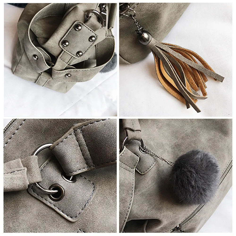 Винтажные сумки с меховым помпоном для женщин 2018 роскошные из нубука женские