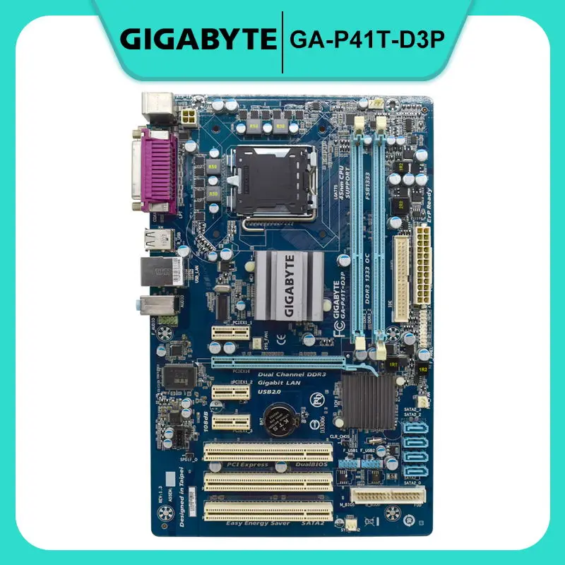 

GIGABYTE GA-P41T-D3P Desktop Motherboard G41 Socket LGA 775 For Core 2 Pentium Celeron USB2.0 DDR3 8G ATX Used Mainboard