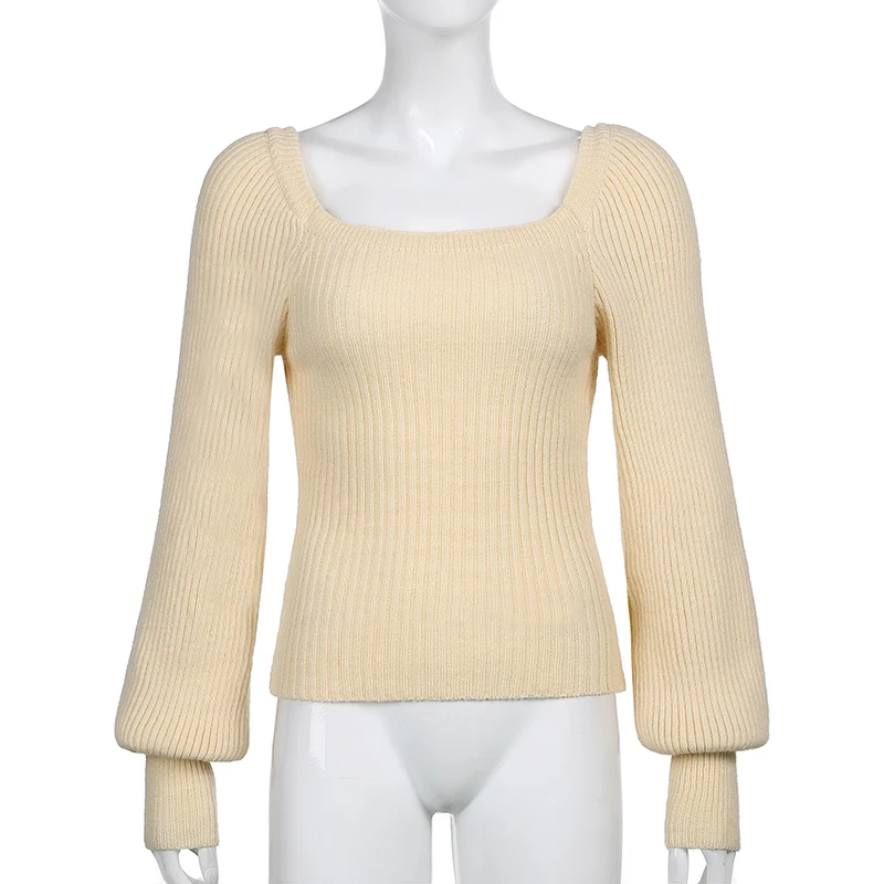 

JCHB 2021 women's multi-color simple retro square neck sweater female temperament Korean all-match autumn and winter warm bottom