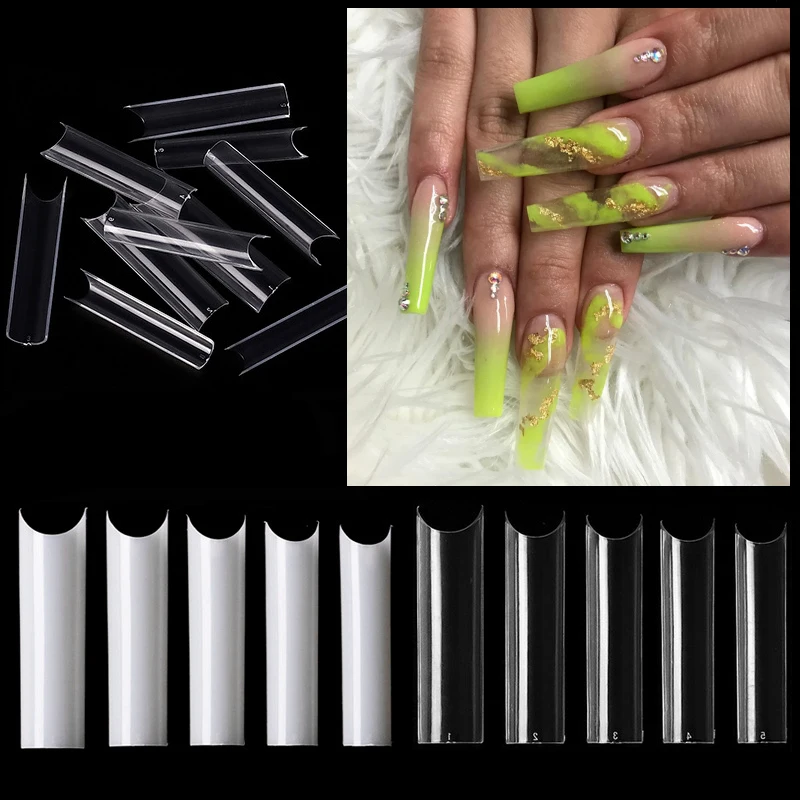 

500pcs/Bag XL C Curve Straight Length Tips Extra Long Curved Half Cover False Nail Tips Acrylic Professional Fake Nails