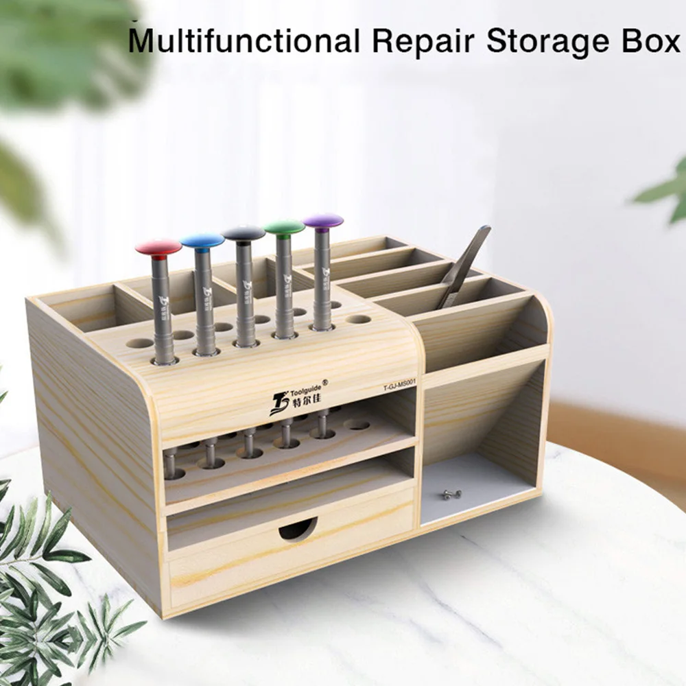 

CellPhone Repair Tools Sorting Storage Box with Drawer Wooden Organizer Screwdriver Tweezers Pliers LCD Element Parts Container