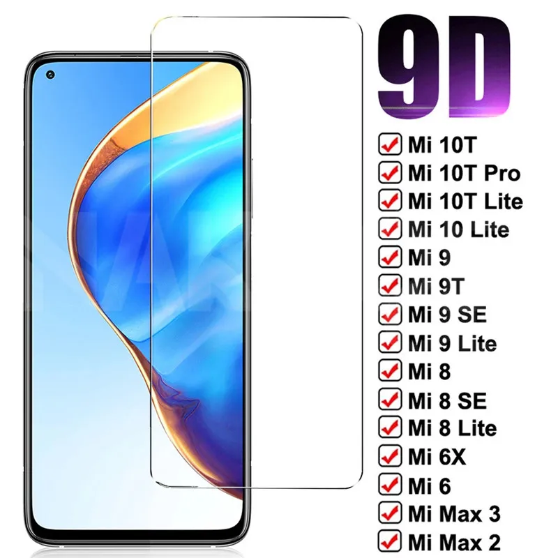 Защитное стекло 9D 9H для Xiaomi Mi 10T 10 9 8 Lite SE 9T 6 6X 5X Max 2 3 | Мобильные телефоны и