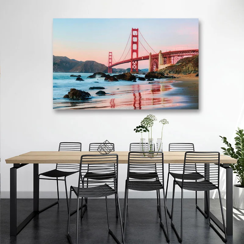 

Night view of golden Gate Bridge USA Canvas Painting Modern Grey Gold Wall Art Posters and Prints Pictures For Living Room Home