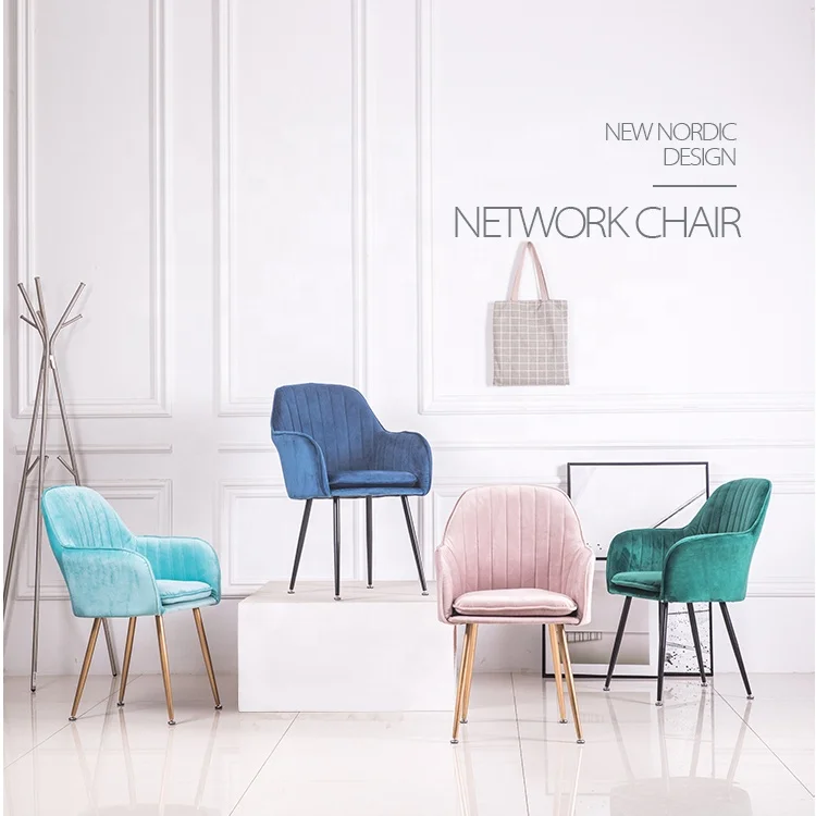 

Fabric Upholstered New Industrial Style Dining Red Velvet Upholster Dinning Chair Nordic