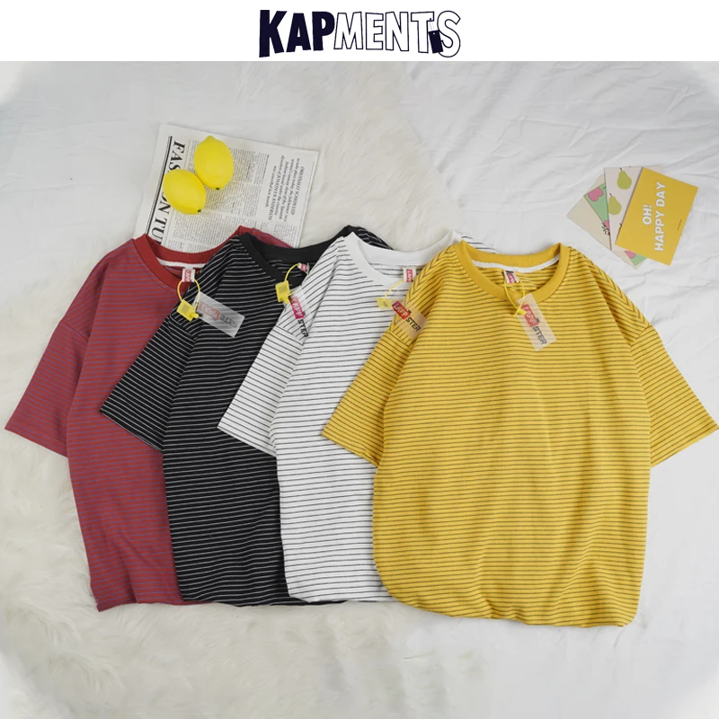 

KAPMENTS Men Harajuku Striped Causal Tshirts 2023 Mens Japanese Streetwear Vintage Graphic T Shirt Male Kpop Y2k Fashion Tshirts