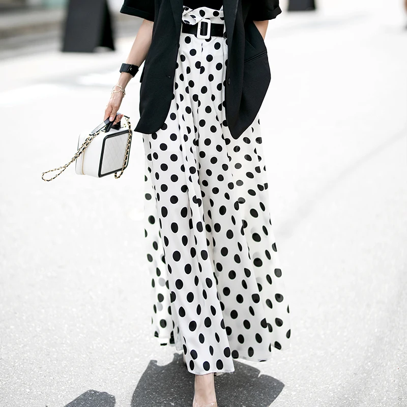 Loose Wide Leg High Waist Pants Women Runway Designer Vintage Fashion Polka Dot Print Trousers Spring Summer Korean Style Pants