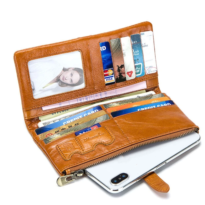

RFID Wallet for Women Leather Card Holder Phone Organizer Zipper Coin Purse J60D
