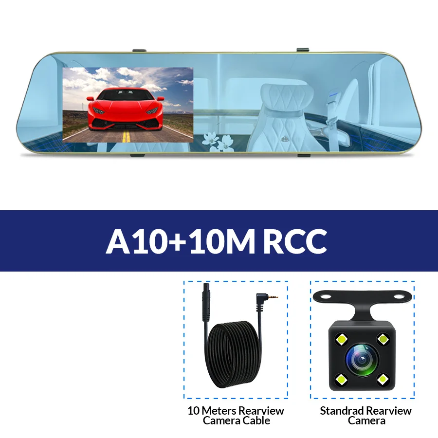 A10-10M RCC E-ACE Full HD Автомобильный Видеорегистратор Цифровой Видеорегистратор Синий Авто Заднего вида Камера с Двумя Объективами Зеркало Заднего Вида Автомобиля Регистратор Тире видеокамеры - Название цвета: A10-10M RCC