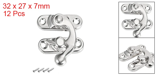 12pc R32x27mm Silver Uxcell 12 шт. 50 шт. античный левый и правый крюк защелки Засов поворотный рычаг защелка w винты бронзовый тон серебряный золотой - Цвет: 12pc R32x27mm Silver
