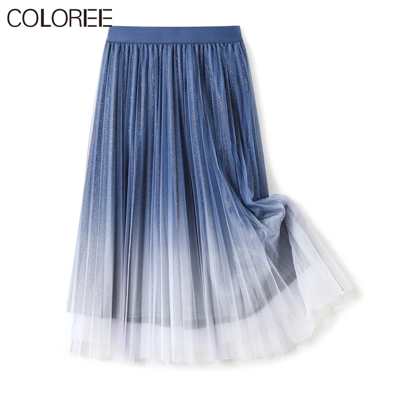 

New korean fashion skirts womens 2021 vintage midi mesh skirt high waist faldas