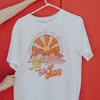Женская Винтажная футболка из размера плюс хлопка, с рисунком солнца, в стиле 70-80-х, с коротким рукавом, 2020, с принтом и круглым вырезом