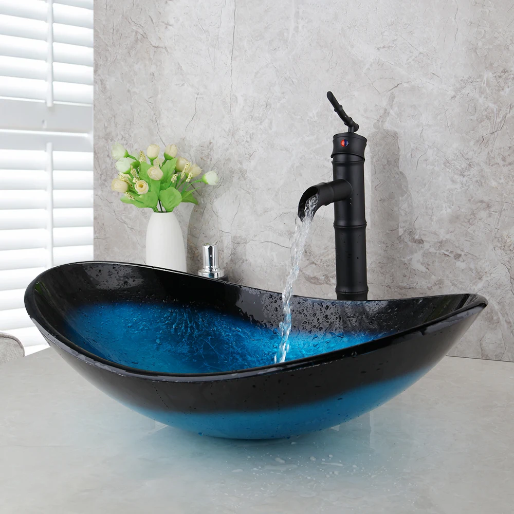 KEMAIDI Round Taps Bathroom Glass Basin Sink Faucet Vessel Drain Combo Set Counter Top Water Mixer Vanity Stream Spout | Обустройство