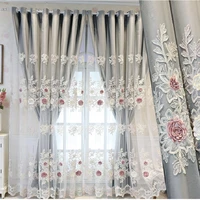 european 3d flower embroidery luxury home decoration modern curtain tulle fabrics beige sheer panel window treatment