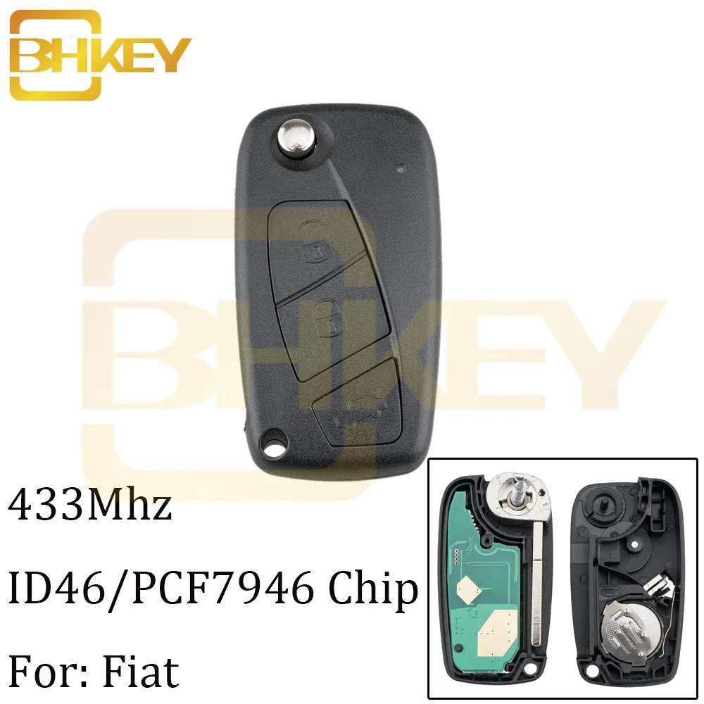 BHKEY 3 кнопки дистанционный Автомобильный ключ для Fiat 433 МГц ID46/PCF7946 чип 500 Panda Idea Punto