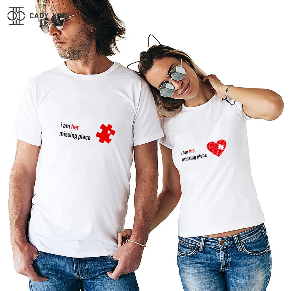 

Couple T-shirt Summer Couplei am her missing piece Printed Clothes Couple Tshirt Casual LOVE Short Sleeve Tees Loose Couple Top