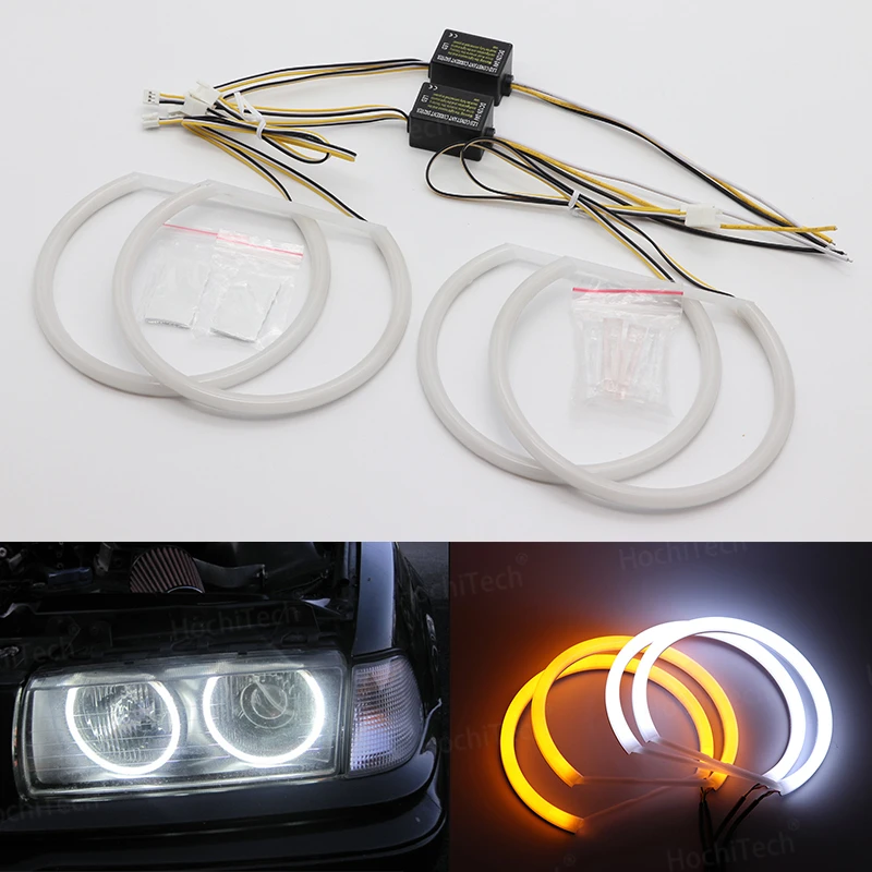 

White & Amber Dual color Cotton LED Angel eyes kit halo ring DRL for BMW 3 series E30 E36 M3 333i 325i 323i 316i 318i 1982-2000