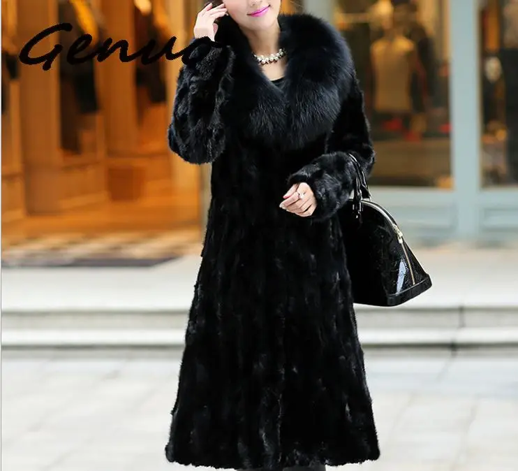 Женская Шуба из искусственного меха Genuo длинная шуба норки с лисьим большим