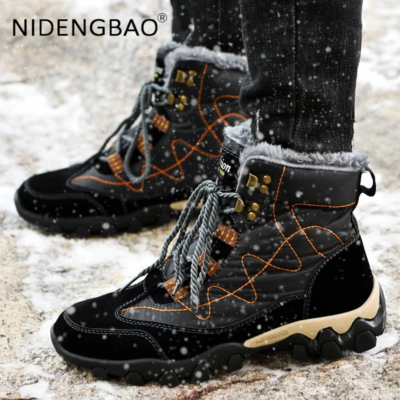 Men Sneakers Winter Outdoor Hiking Shoes Warm Plush Waterproof Male Trekking Ankle Boots Anti Skid Soft Booties Zapatos Hombre