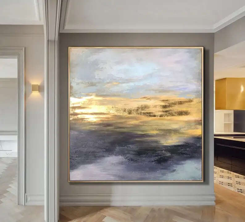 

Canvas Painting Gray Painting Large Abstract Painting Gold Leaf Painting Modern Painting Wall Painting For Living Room Decor