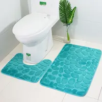 2 Pcs  Embossed Cobblestone Bathroom Mat Set Toilet Rug Non-slip U Shape Carpet For Toilet Floor Mat Water Absorption Bath Mat