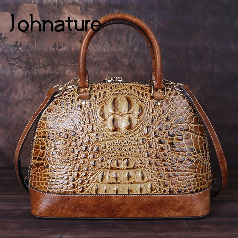 Женские сумки из натуральной кожи Johnature винтажные через плечо с тиснением под