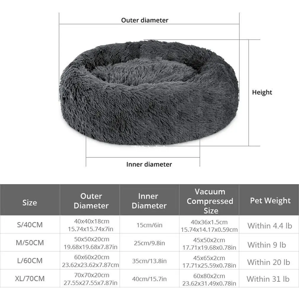

Pet Bed Kennel Dog Round Cat Winter Warm Sleeping Bag Long Plush Puppy Cushion Mat Portable Cat Supplies