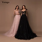Элегантное Черное Тюлевое вечернее платье Verngo с открытыми плечами, ТРАПЕЦИЕВИДНОЕ вечернее вечерние 2021, макси-корсет, розовые длинные Бальные платья для выпускного вечера